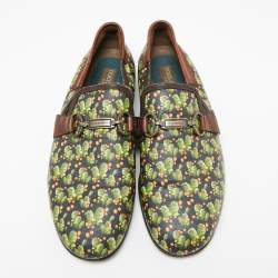 Pre Owned Dolce & Gabbana Green Cactus Print Canvas and Leather Amalfi Smoking Slippers Size 43