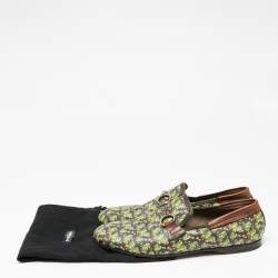 Pre Owned Dolce & Gabbana Green Cactus Print Canvas and Leather Amalfi Smoking Slippers Size 43