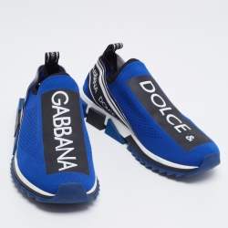 Pre Owned حذاء رياضي دولتشي أند غابانا سورينتو قماش تريكو أزرق مطبوع شعار الماركة سليب أون مقاس 46