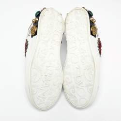 Pre Owned Dolce & Gabbana White Leather Pearl And Stud Embellished  Lace Up Sneakers Size 40.5