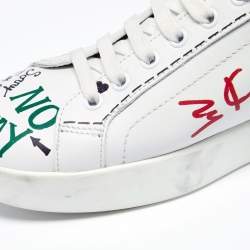 Pre Owned Dolce & Gabbana White Leather Pearl And Stud Embellished  Lace Up Sneakers Size 40.5