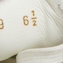 Pre Owned Dolce & Gabbana White Leather Pearl And Stud Embellished  Lace Up Sneakers Size 40.5
