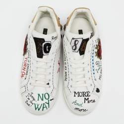 Pre Owned Dolce & Gabbana White Leather Pearl And Stud Embellished  Lace Up Sneakers Size 40.5