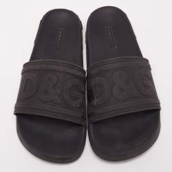 Dolce&Gabbana Black Rubber DG Logo Slides Size 45