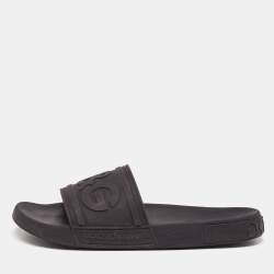 Dolce&Gabbana Black Rubber DG Logo Slides Size 45