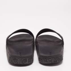 Dolce&Gabbana Black Rubber DG Logo Slides Size 45