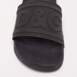 Dolce&Gabbana Black Rubber DG Logo Slides Size 45