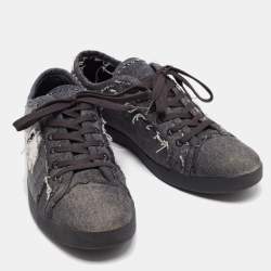 Pre Owned Dolce & Gabbana Dark Grey Denim Lace Up Sneakers Size 44  