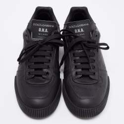 Pre Owned Dolce & Gabbana Black Leather Miami Logo Low Top Sneakers Size 42