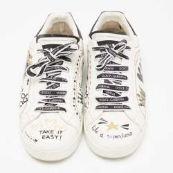 Pre Owned Dolce & Gabbana White/Black Leather Portofino Royal Sneakers  Size 44