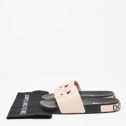 Pre Owned Dolce & Gabbana Pink Rubber Cut-out logo Slides Sandals Size 40 