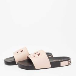 Pre Owned Dolce & Gabbana Pink Rubber Cut-out logo Slides Sandals Size 40 