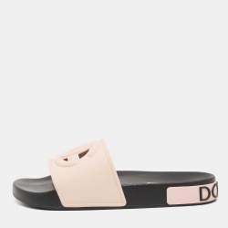 Pre Owned Dolce & Gabbana Pink Rubber Cut-out logo Slides Sandals Size 40 