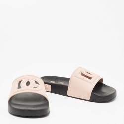 Pre Owned Dolce & Gabbana Pink Rubber Cut-out logo Slides Sandals Size 40 