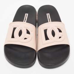 Pre Owned Dolce & Gabbana Pink Rubber Cut-out logo Slides Sandals Size 40 