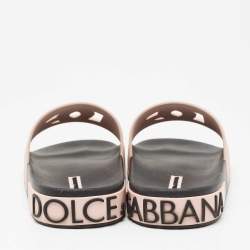 Pre Owned Dolce & Gabbana Pink Rubber Cut-out logo Slides Sandals Size 40 