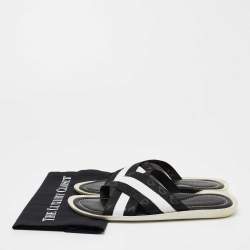 Dolce & Gabbana Black/White Canvas Cross Strap Flat Slides Size 41