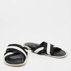 Dolce & Gabbana Black/White Canvas Cross Strap Flat Slides Size 41