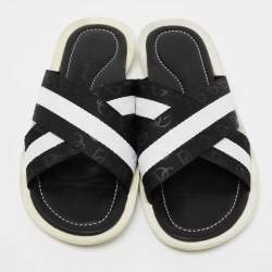 Dolce & Gabbana Black/White Canvas Cross Strap Flat Slides Size 41