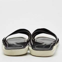Dolce & Gabbana Black/White Canvas Cross Strap Flat Slides Size 41