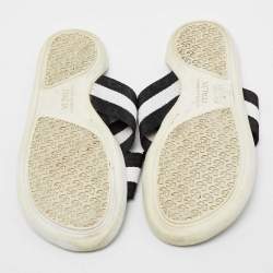 Dolce & Gabbana Black/White Canvas Cross Strap Flat Slides Size 41
