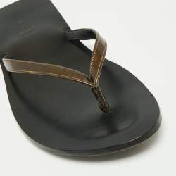 Dolce & Gabbana Brown Patent Leather Flat Sandals Size 40.5