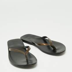 Dolce & Gabbana Brown Patent Leather Flat Sandals Size 40.5