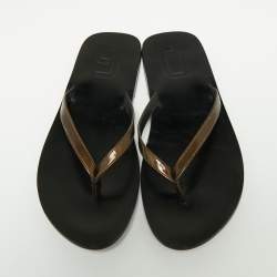 Dolce & Gabbana Brown Patent Leather Flat Sandals Size 40.5