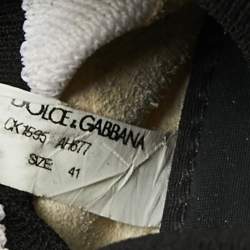 Pre Owned Dolce & Gabbana White/Black Knit Fabric Logo Sorrento Slip On Sneakers Size 41 