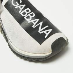 Pre Owned Dolce & Gabbana White/Black Knit Fabric Logo Sorrento Slip On Sneakers Size 41 