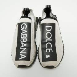 Pre Owned Dolce & Gabbana White/Black Knit Fabric Logo Sorrento Slip On Sneakers Size 41 