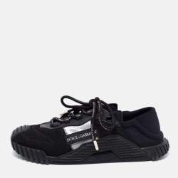 مملوكة مسبقًا Dolce & Gabbana Black Mesh And Leather Low Top Sneakers Size 44