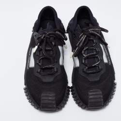 مملوكة مسبقًا Dolce & Gabbana Black Mesh And Leather Low Top Sneakers Size 44