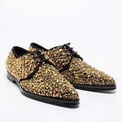 Dolce & Gabbana Black Suede Crystal Embellished Lace Up Derby Size 42