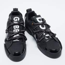 Pre Owned Dolce & Gabbana Black Rubber And Patent Leather Portofino Low Top Sneakers Size 45