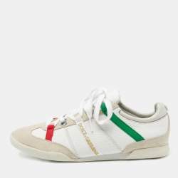 Pre Owned Dolce & Gabbana White/Grey Leather And Suede Low Top Sneakers Size 40.5