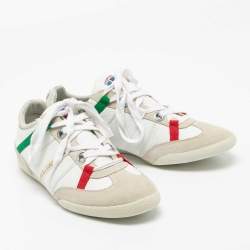 Pre Owned Dolce & Gabbana White/Grey Leather And Suede Low Top Sneakers Size 40.5