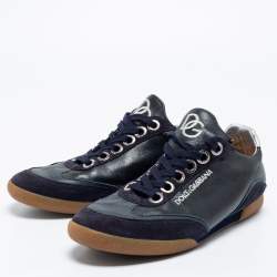 Dolce & Gabbana Navy Blue Leather And Suede Low Top Sneakers Size 41