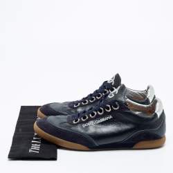 Dolce & Gabbana Navy Blue Leather And Suede Low Top Sneakers Size 41
