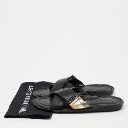 Dolce & Gabbana Black Leather Criss Cross Strap Flat Sandals Size 42 