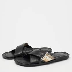 Dolce & Gabbana Black Leather Criss Cross Strap Flat Sandals Size 42 