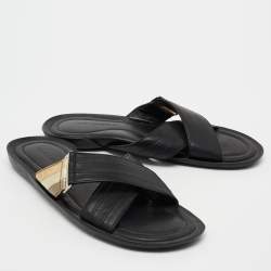 Dolce & Gabbana Black Leather Criss Cross Strap Flat Sandals Size 42 