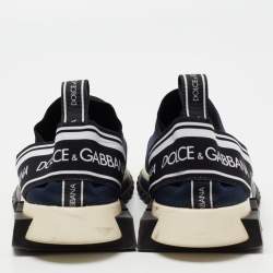 Pre Owned Dolce & Gabbana Blue/Black Knit Fabric Sorrento Slip On Sneakers Size 43