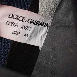 Pre Owned Dolce & Gabbana Blue/Black Knit Fabric Sorrento Slip On Sneakers Size 43