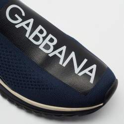 Pre Owned Dolce & Gabbana Blue/Black Knit Fabric Sorrento Slip On Sneakers Size 43