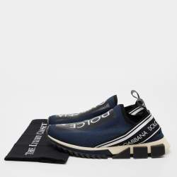 Pre Owned Dolce & Gabbana Blue/Black Knit Fabric Sorrento Slip On Sneakers Size 43