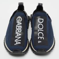 Pre Owned Dolce & Gabbana Blue/Black Knit Fabric Sorrento Slip On Sneakers Size 43