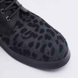 Dolce & Gabbana Grey/Black Leopard Print Calf Hair And Leather Combat Boots Size 42.5