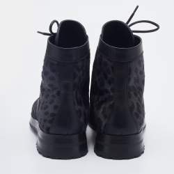 Dolce & Gabbana Grey/Black Leopard Print Calf Hair And Leather Combat Boots Size 42.5