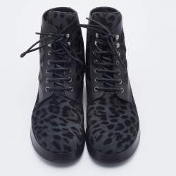 Dolce & Gabbana Grey/Black Leopard Print Calf Hair And Leather Combat Boots Size 42.5